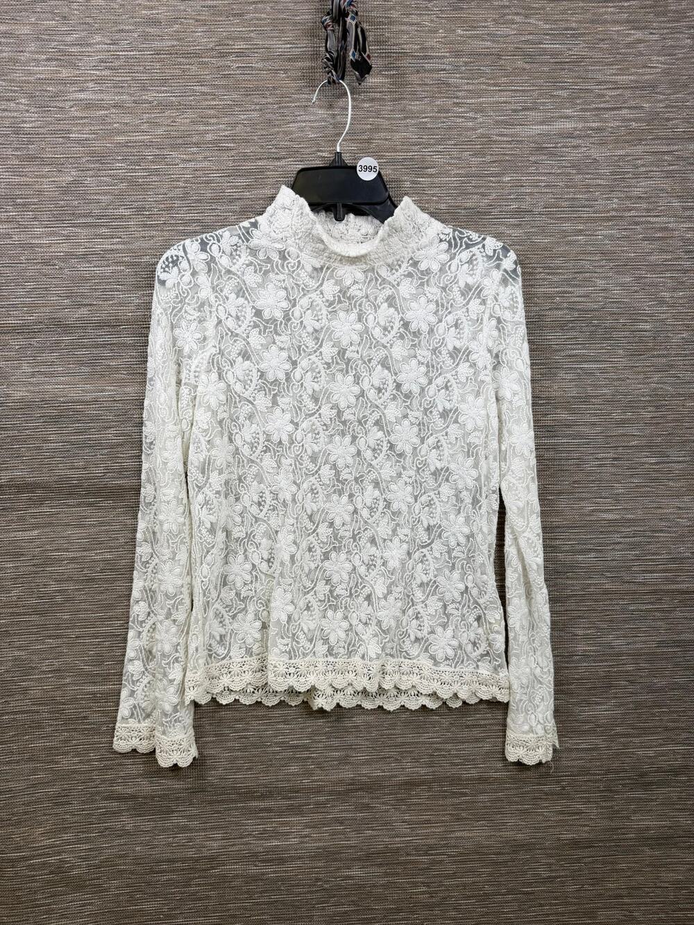 Odd Molly Blouse Juniors 1 White Floral Lace Mock Neck Long Sleeve Top Boho